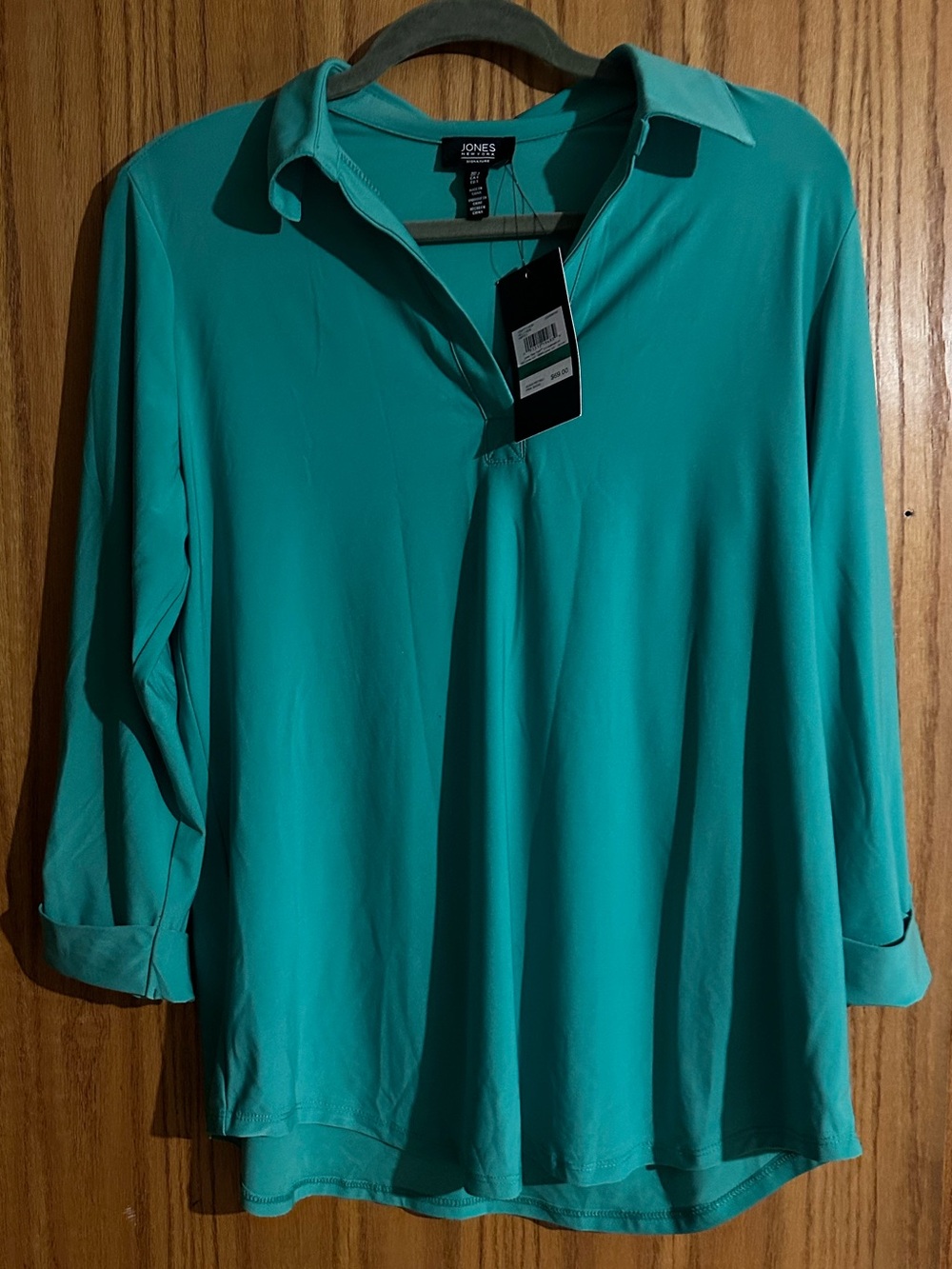 Jones New York Teal V-Neck Roll-Sleeve Tunic